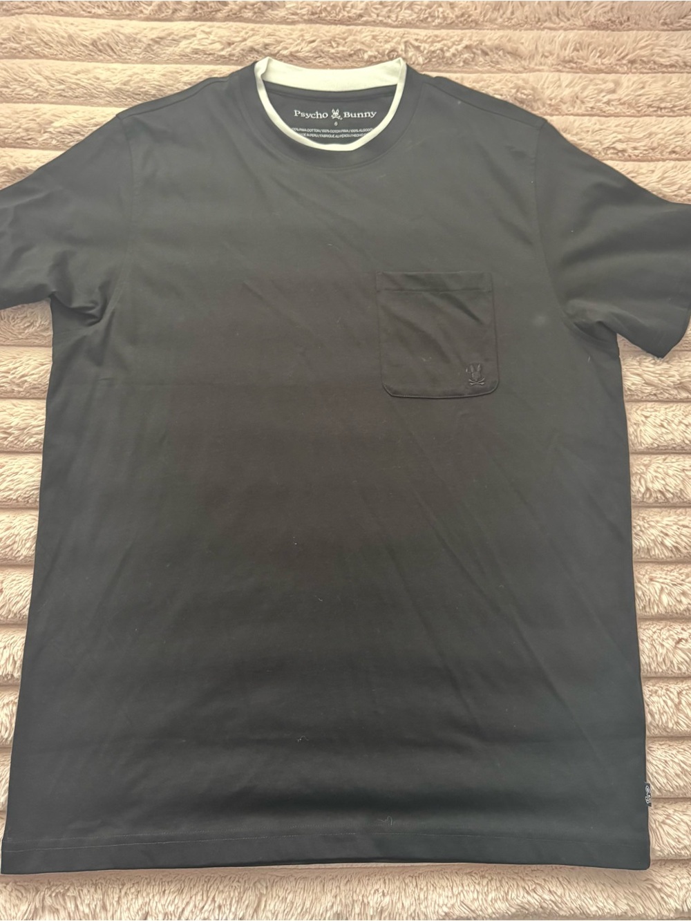 Psycho Bunny Black Short-Sleeve Pocket Crew Tee with White Trim